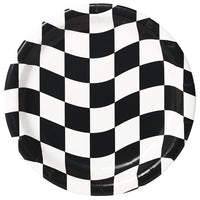 96 pc Bulk Black and White Check Dessert Plates - Sports Party Supplies by Creative Converting