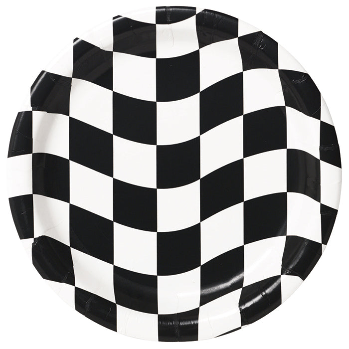 96 pc Bulk Black and White Check Dinner Plates - Sports Party Supplies by Creative Converting