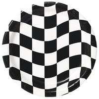 96 pc Bulk Black and White Check Dinner Plates - Sports Party Supplies by Creative Converting
