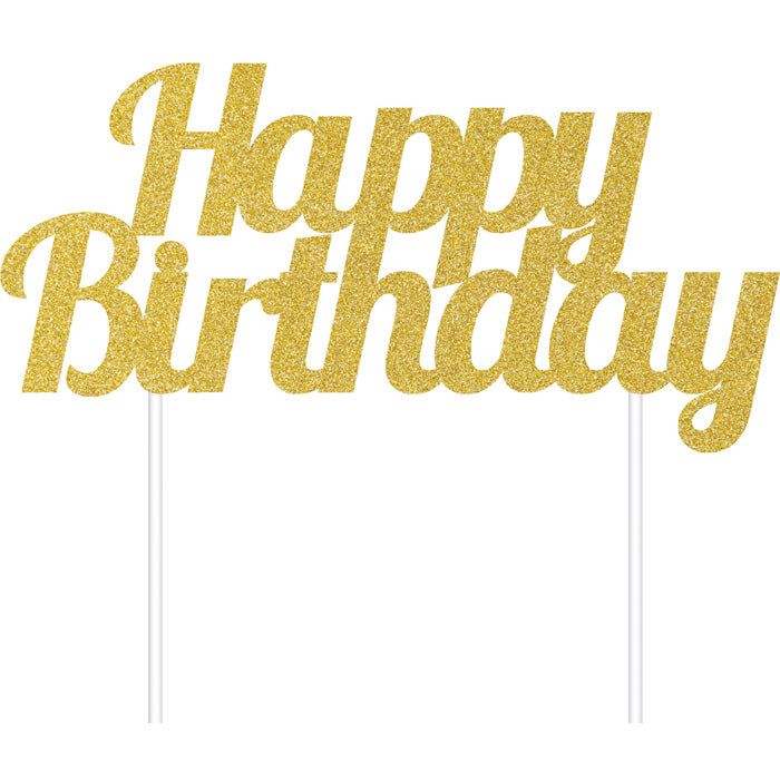 12 pc Bulk Gold Glitter Happy Birthday Cake Toppers - Birthday Party Supplies by Creative Converting
