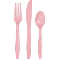 Bulk 288 pc Classic Pink Assorted Plastic Cutlery  - Solid Color Party Tableware by Creative Converting