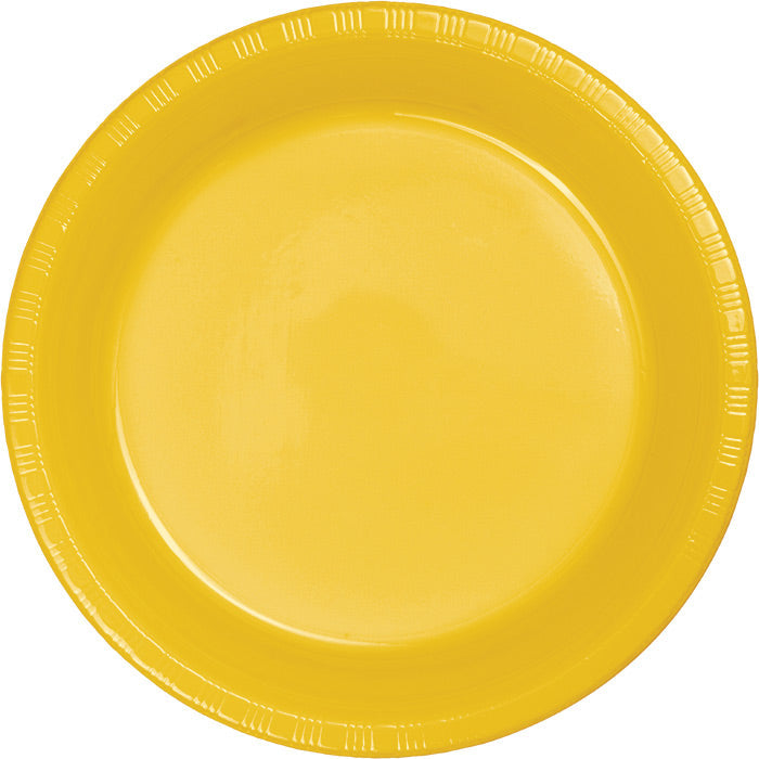 Bulk 240 pc School Bus Yellow 6.75 inch Plastic Dessert Plates - Solid Color Party Tableware by Creative Converting