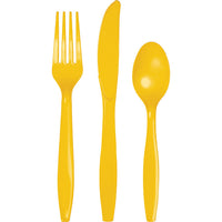 Bulk 288 pc School Bus Yellow Assorted Plastic Cutlery  - Solid Color Party Tableware by Creative Converting