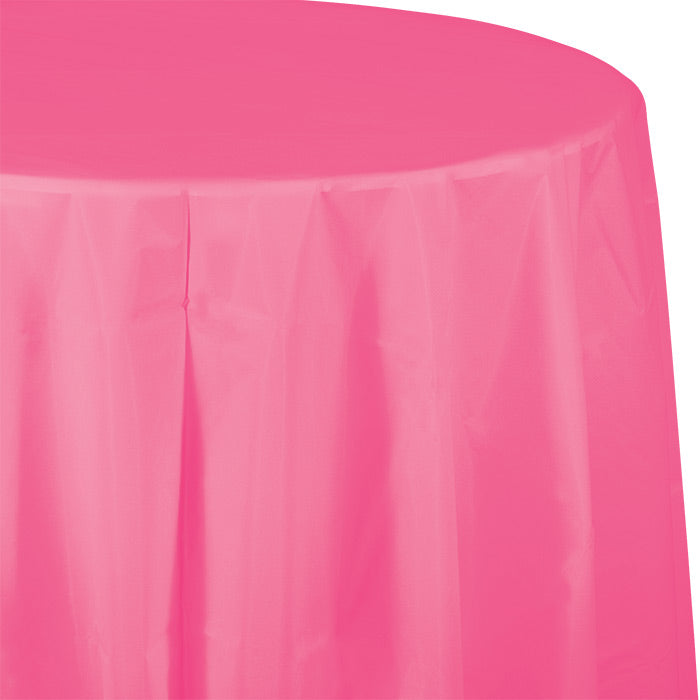 Bulk 12 pc Candy Pink Round Plastic 82 inch Table Covers - Solid Color Party Tableware by Creative Converting