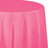 Bulk 12 pc Candy Pink Round Plastic 82 inch Table Covers - Solid Color Party Tableware by Creative Converting