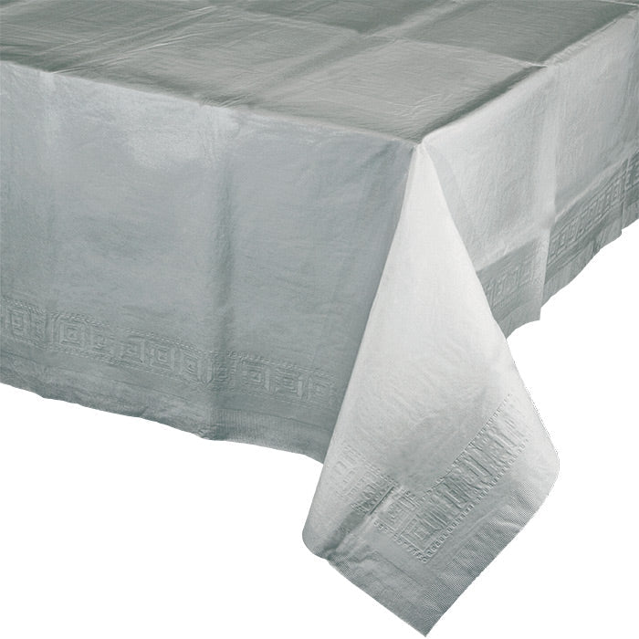 Bulk 6 pc Shimmering Silver Paper Table Covers 54" x 108" - Solid Color Party Tableware by Creative Converting