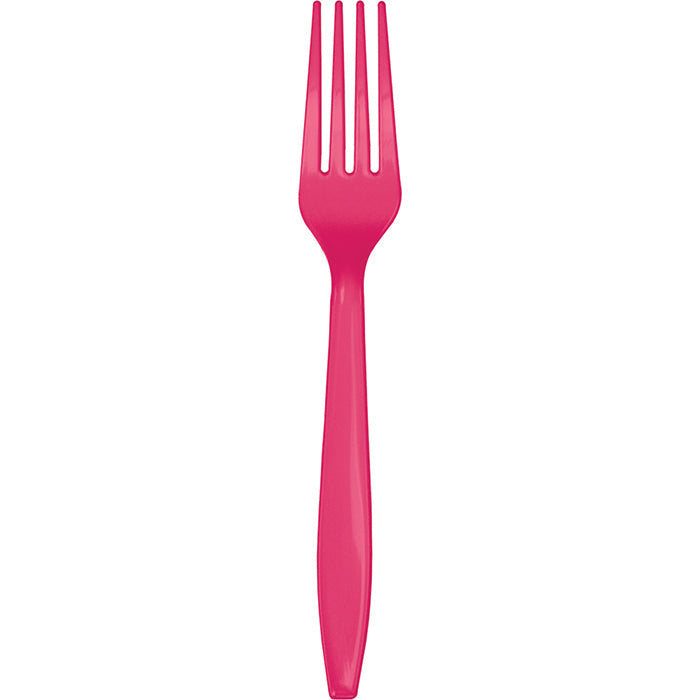 Bulk 288 pc Hot Magenta Plastic Forks  - Solid Color Party Tableware by Creative Converting