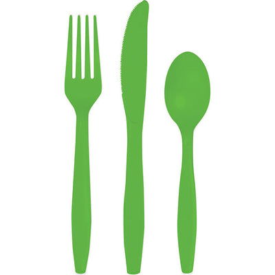 Bulk 216 pc Fresh Lime Green Value Friendly Assorted Plastic Cutlery  - Solid Color Party Tableware by Creative Converting