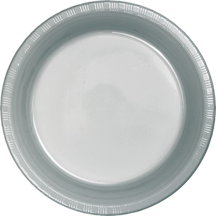 Bulk 240 pc Shimmering Silver 6.75 inch Plastic Dessert Plates - Solid Color Party Tableware by Creative Converting