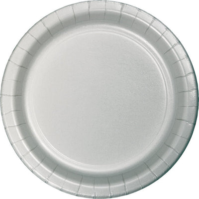 Bulk 240 pc Shimmering Silver Paper 6.75 inch Dessert Plates - Solid Color Party Tableware by Creative Converting