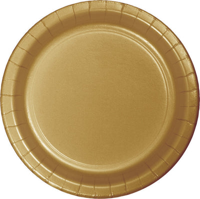 Bulk 240 pc Glittering Gold Paper 6.75 inch Dessert Plates - Solid Color Party Tableware by Creative Converting