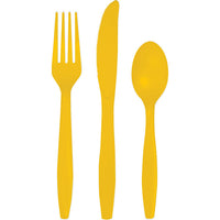 Bulk 216 pc School Bus Yellow Value Friendly Assorted Plastic Cutlery  - Solid Color Party Tableware by Creative Converting