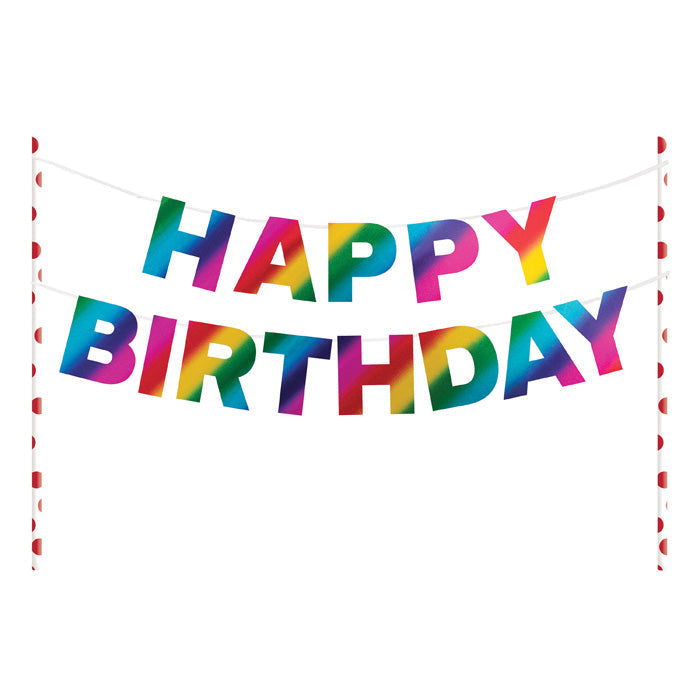 12 pc Bulk Rainbow Foil Happy Birthday Cake Banners - Birthday Party Supplies by Creative Converting