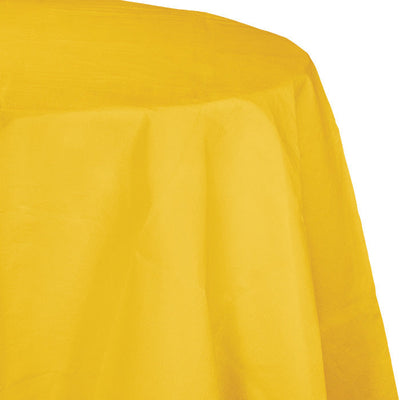 Bulk 12 pc School Bus Yellow Round Paper Table Covers 82 inch - Solid Color Party Tableware by Creative Converting