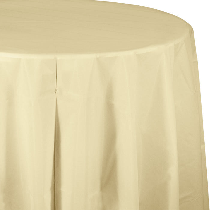Bulk 12 pc Ivory Round Plastic 82 inch Table Covers - Solid Color Party Tableware by Creative Converting
