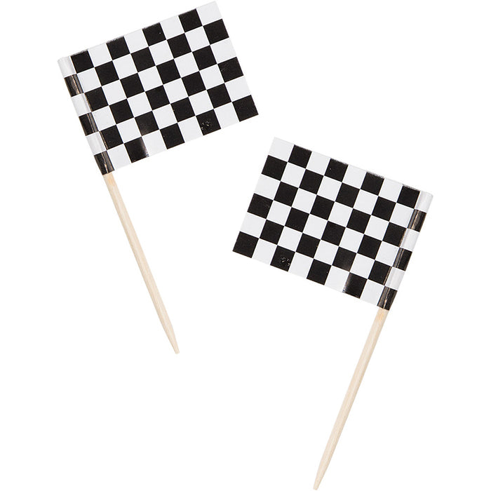 600 pc Bulk Black & White Check Flag Picks - Sports Party Supplies by Creative Converting