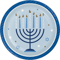 96 pc Bulk Hanukkah Celebration Dessert Plates - Hanukkah Party Supplies by Creative Converting