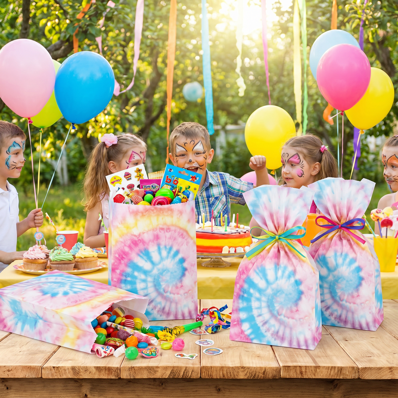 Tie Dye Party Paper Treat Bags (96 per Case)