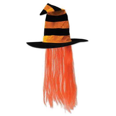 Beistle Halloween Witch Hat with Hair - orange