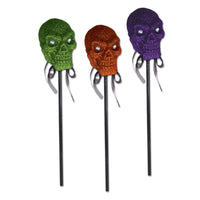 Beistle Halloween Glittered Plastic Skulls with Stick