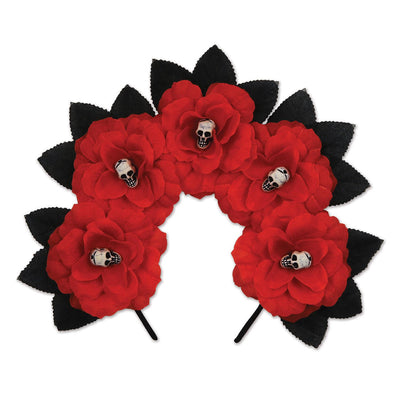 Beistle Day Of The Dead Red Floral Headband