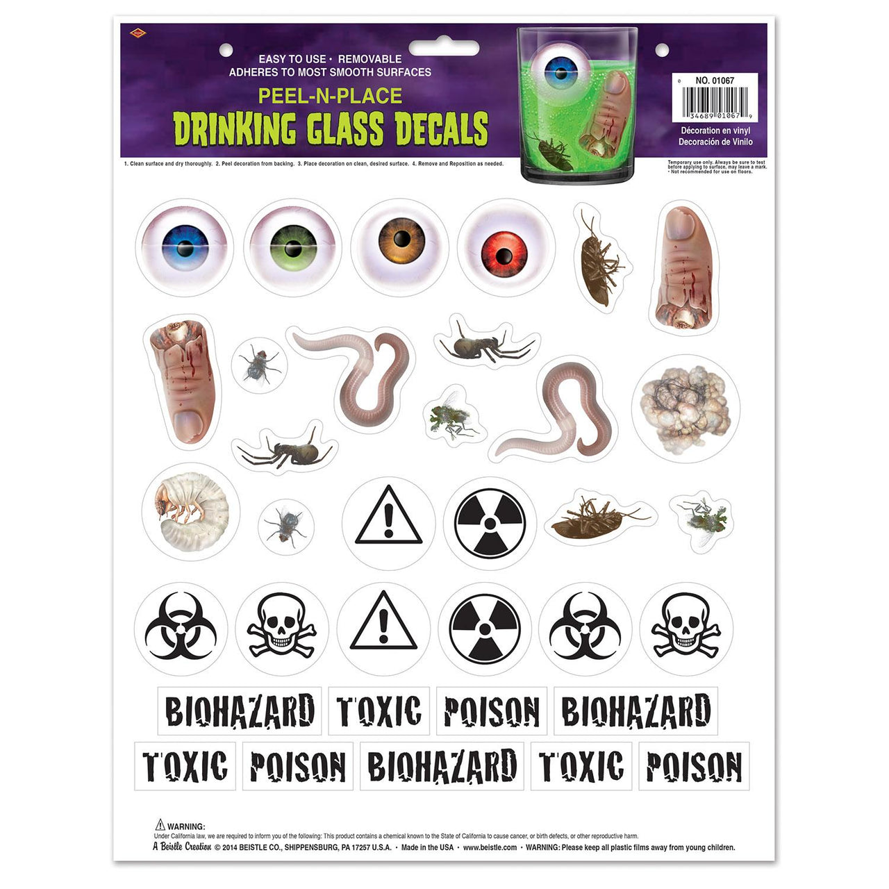 Halloween Drinking Glass Decals Peel 'N Place Clings (35/Pkg)