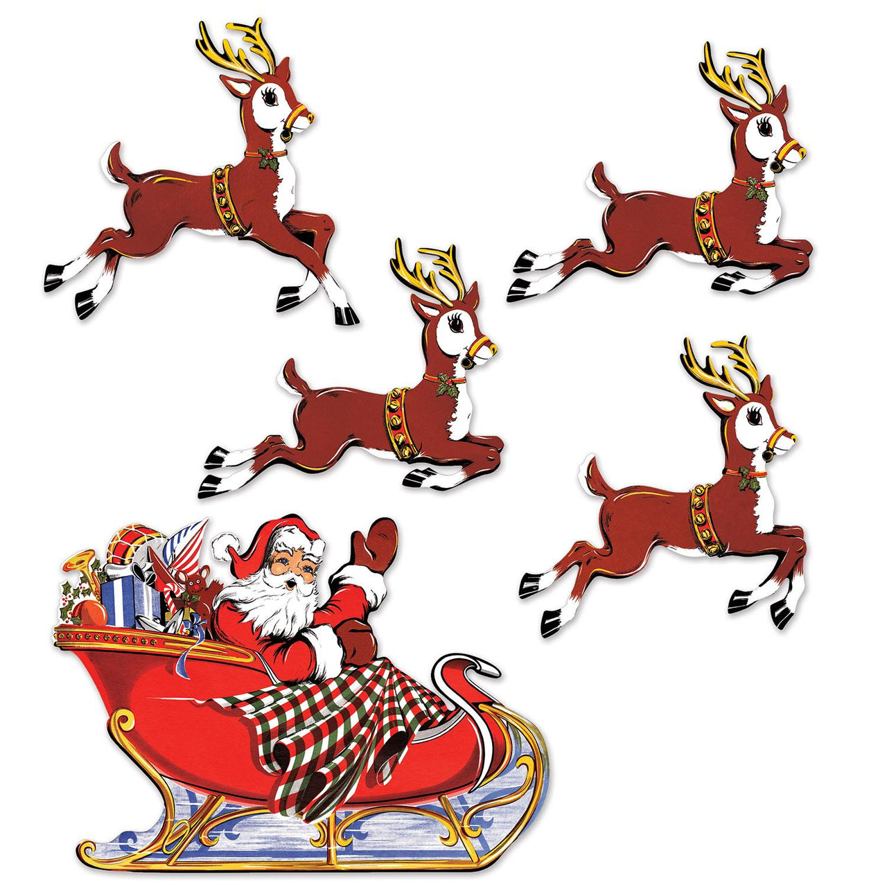 Beistle Vintage Christmas Santa & Sleigh Cutouts (5/Pkg)