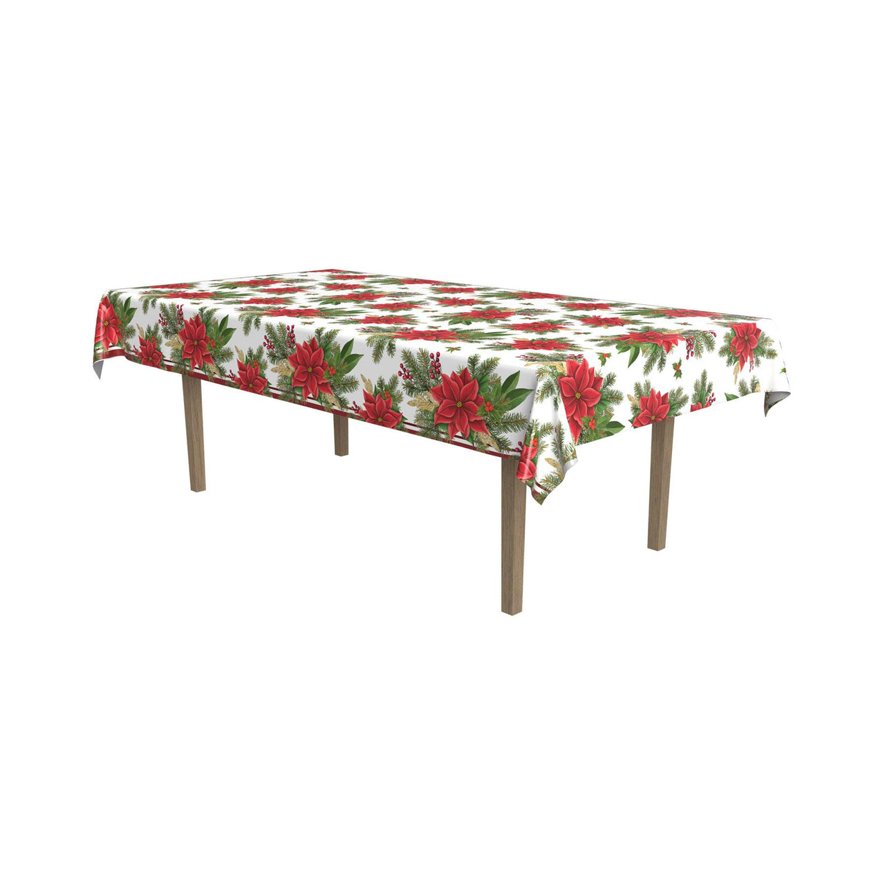 Beistle Christmas Poinsettia Tablecover (12 Per Case)