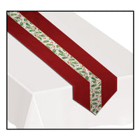Beistle Christmas Holly Fabric Table Runner