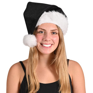 Black Santa Hat - One Size Fits Most, Plush Christmas Hat