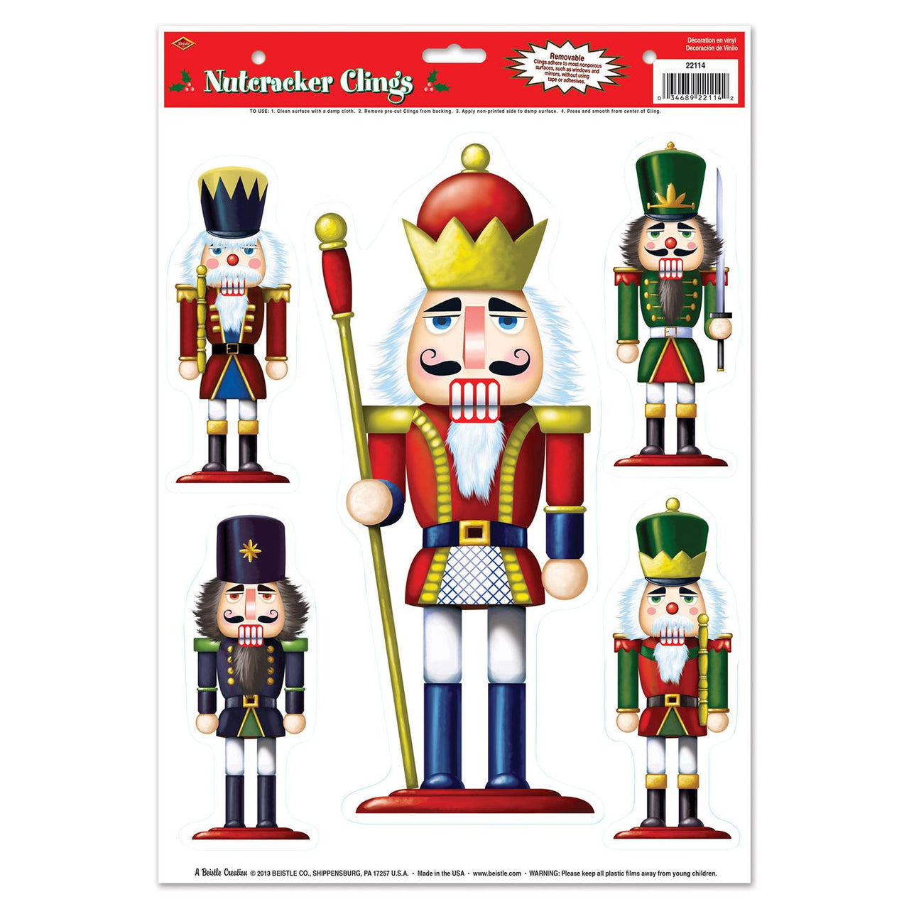 Beistle Christmas Nutcracker Clings (5/Sheet)