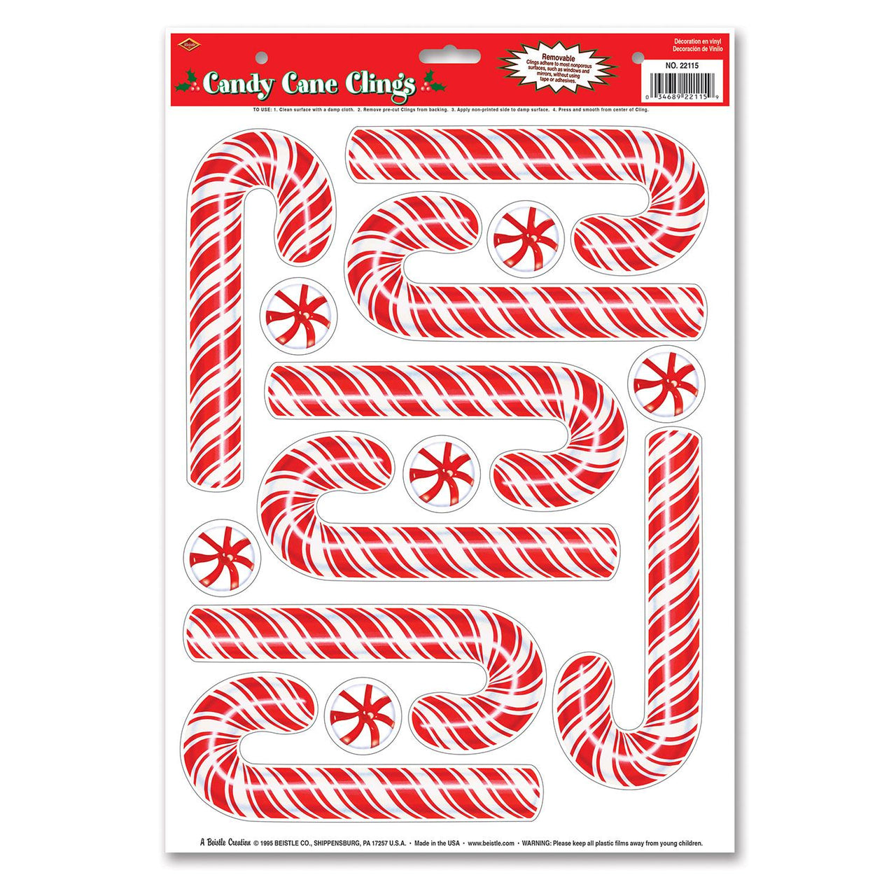 Beistle Christmas Candy Cane Clings (8/Sheet)