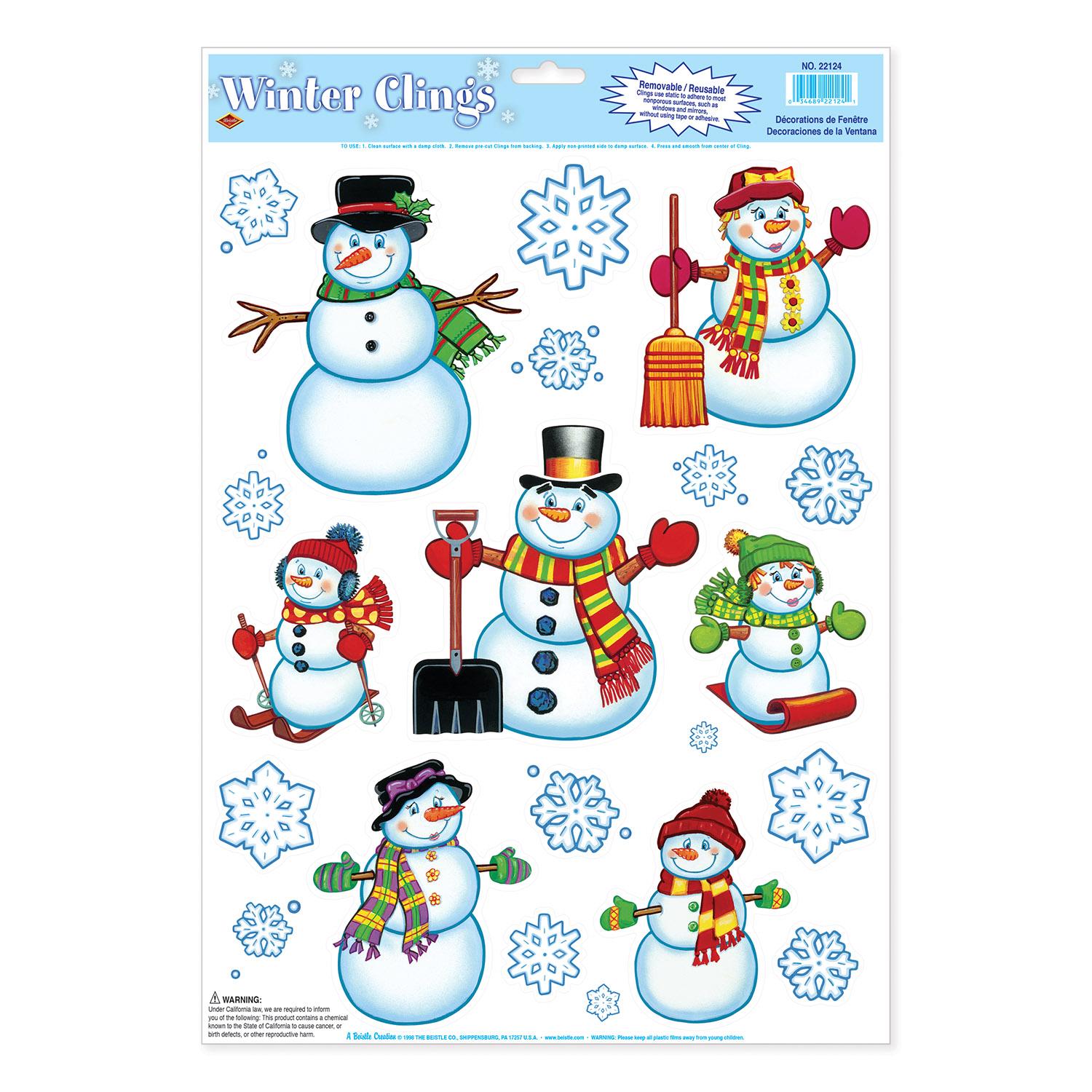 Beistle Christmas Snowman/Snowflake Clings (16/Sheet)