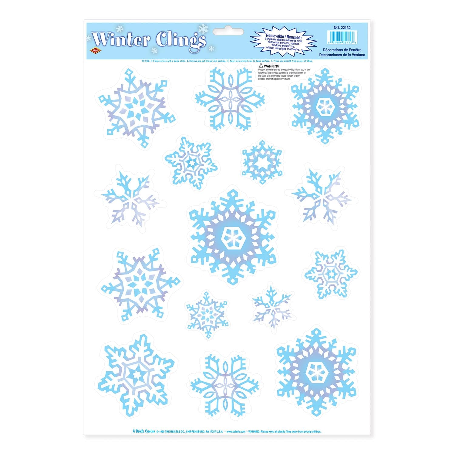 Beistle Christmas Crystal Snowflake Clings (15/Sheet)