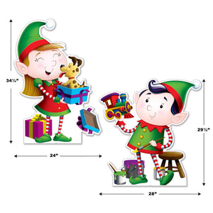 Beistle Elves Stand-Ups - Christmas/Winter Novelty - 29.5 Inch x 28 Inch & 34.25 Inch x 24 Inch
