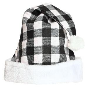 Christmas Plaid Santa Hat - Black & White (12 per Case)