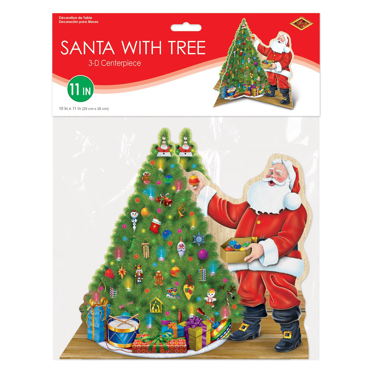 Beistle 3-D Santa with Tree Centerpiece - 10 inch x 11 inch, Christmas Table Decor, 1/pkg, 12/case