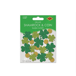 Bulk Shamrock & Coin Deluxe Sparkle Confetti (Case of 12 packages) by Beistle