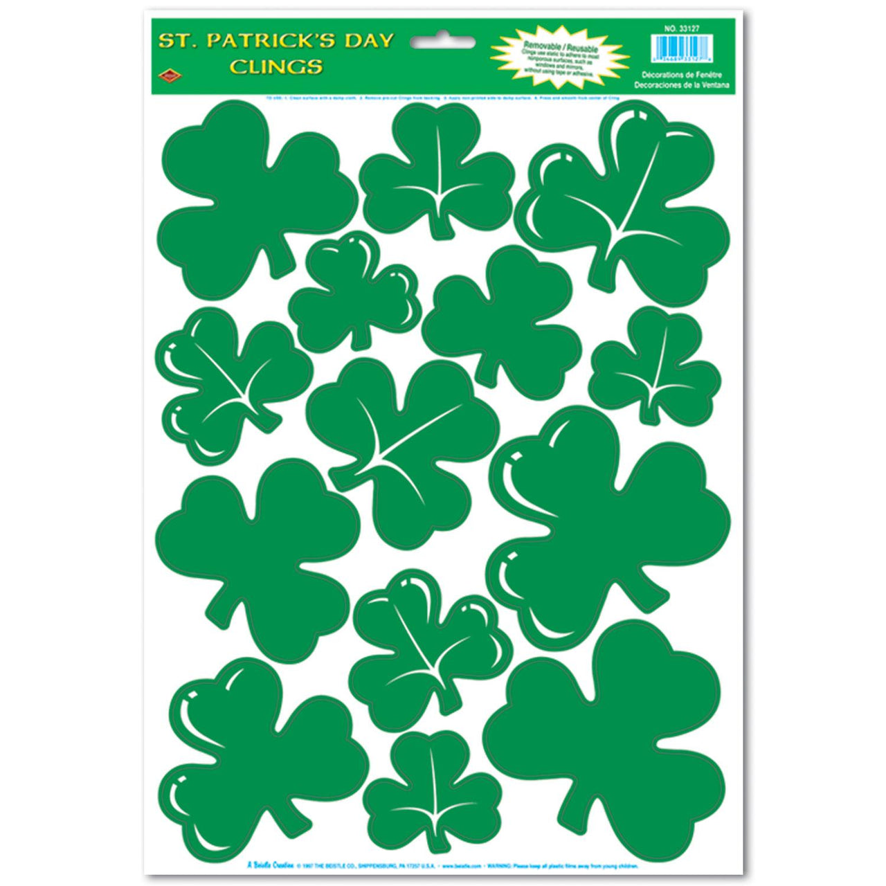 Beistle St. Patrick's Day Shamrock Clings (14/Sheet)