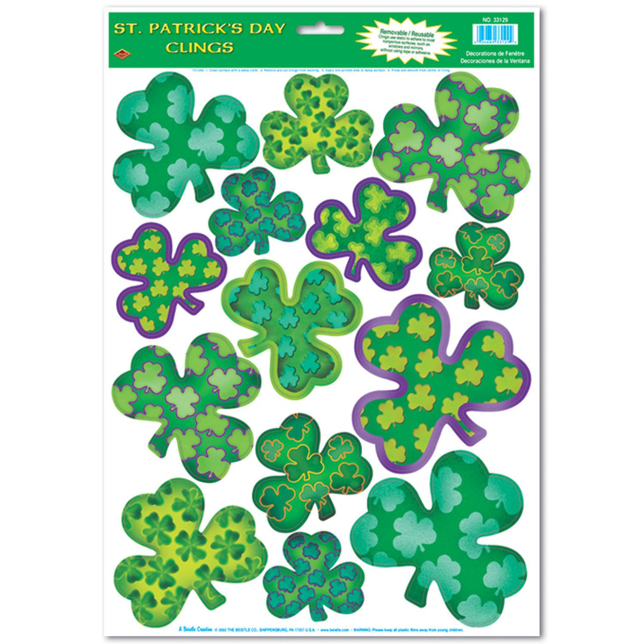 Beistle Irish-Mood Shamrock Clings (14/Sheet)