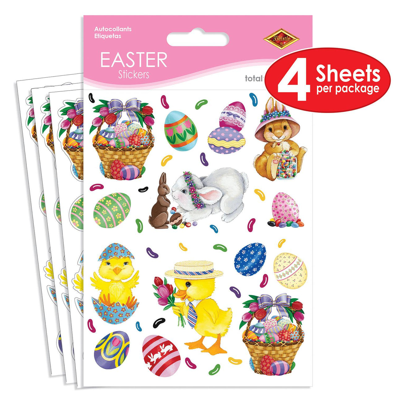 Bulk Easter Party Bunny, Basket & Egg Stickers (48 Sheets per Case) by Beistle
