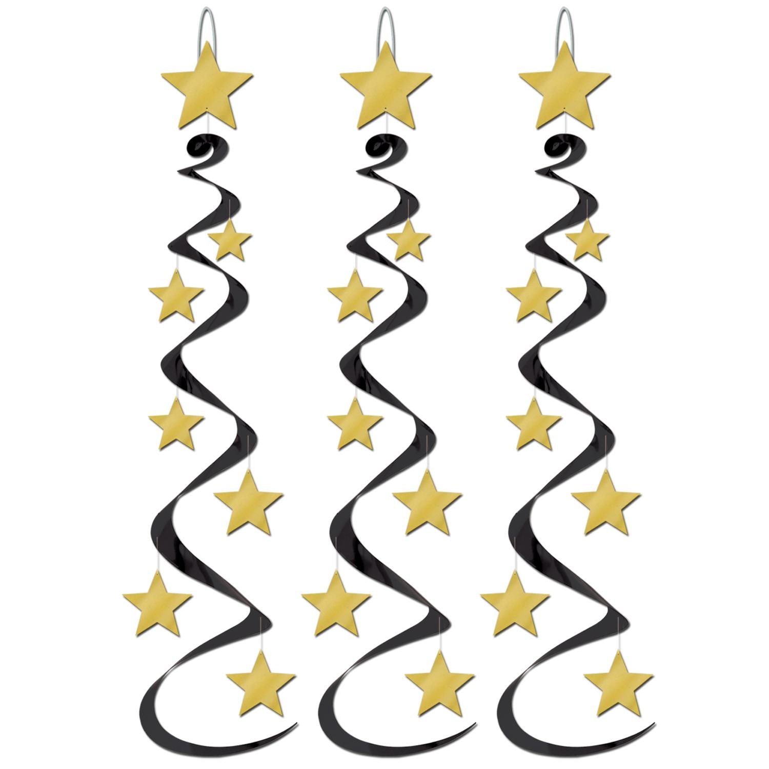 Beistle New Year's Eve Star Whirls black & gold (3/Pkg)