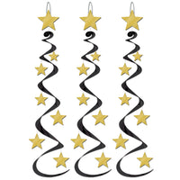 Beistle New Year's Eve Star Whirls black & gold (3/Pkg)