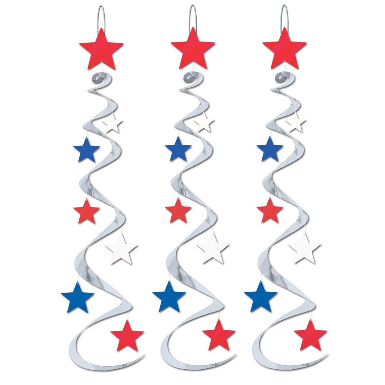 Star Party Whirls silver with red - white - blue stars (3/Pkg)