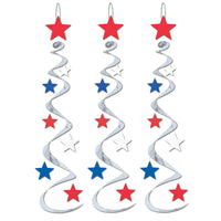 Star Party Whirls silver with red - white - blue stars (3/Pkg)