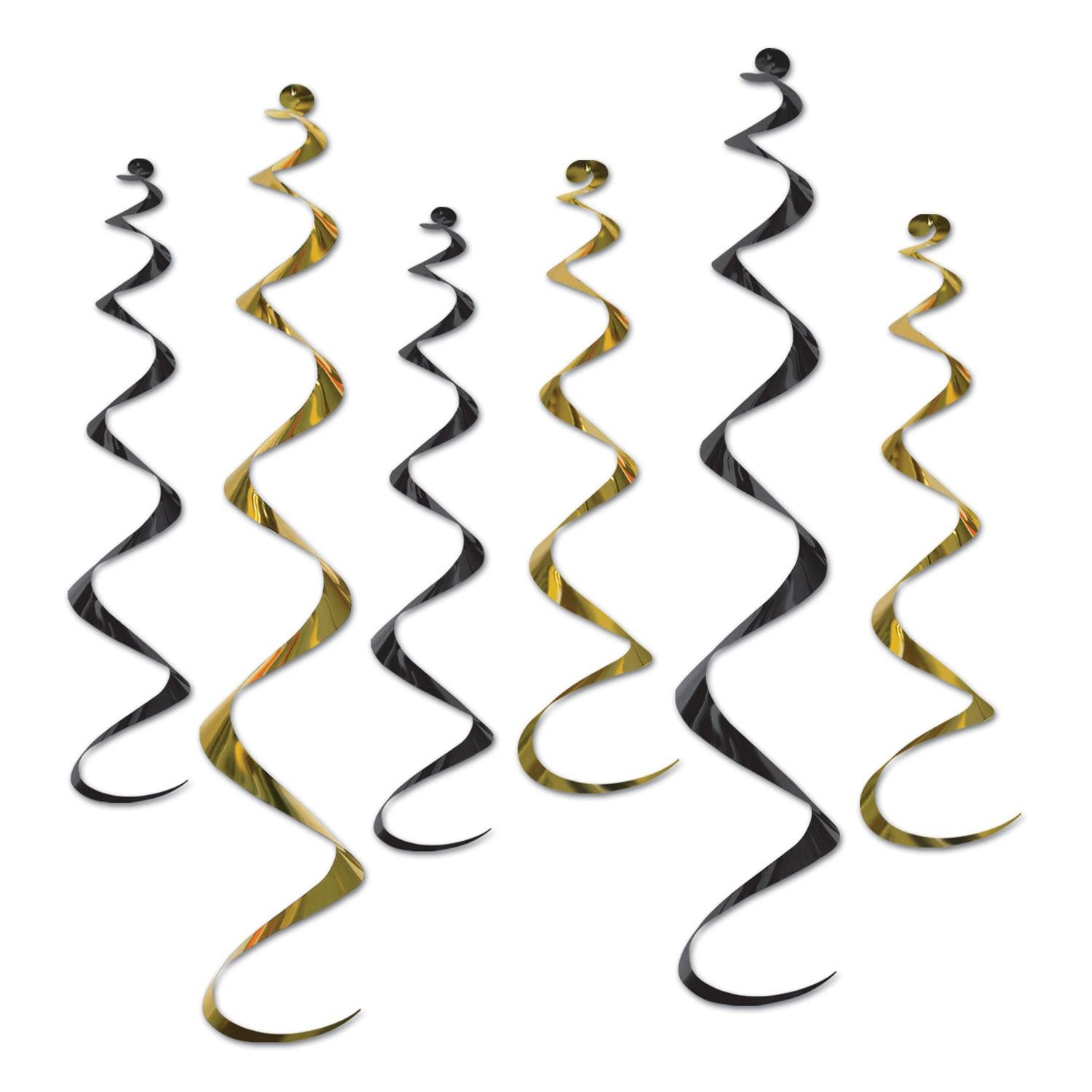 Twirly Whirlys Party Decorations Assorted black & gold (6/Pkg)
