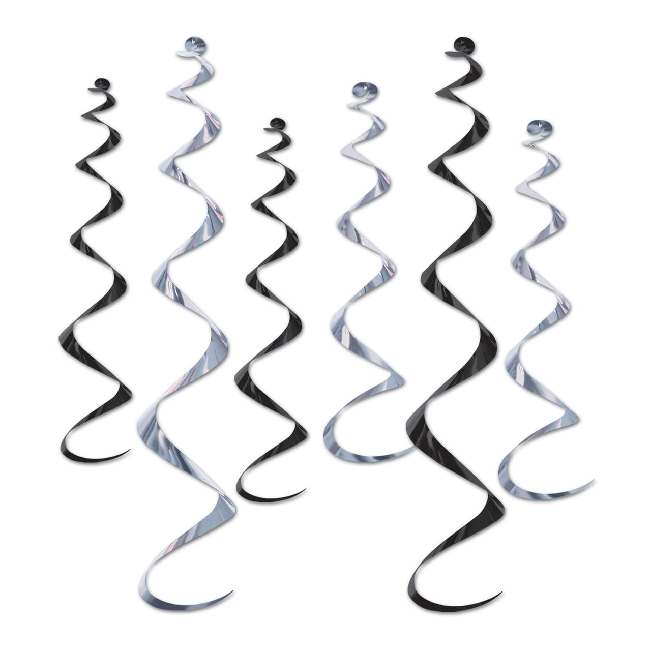 Twirly Whirlys Party Decorations Assorted black & silver (6/Pkg)