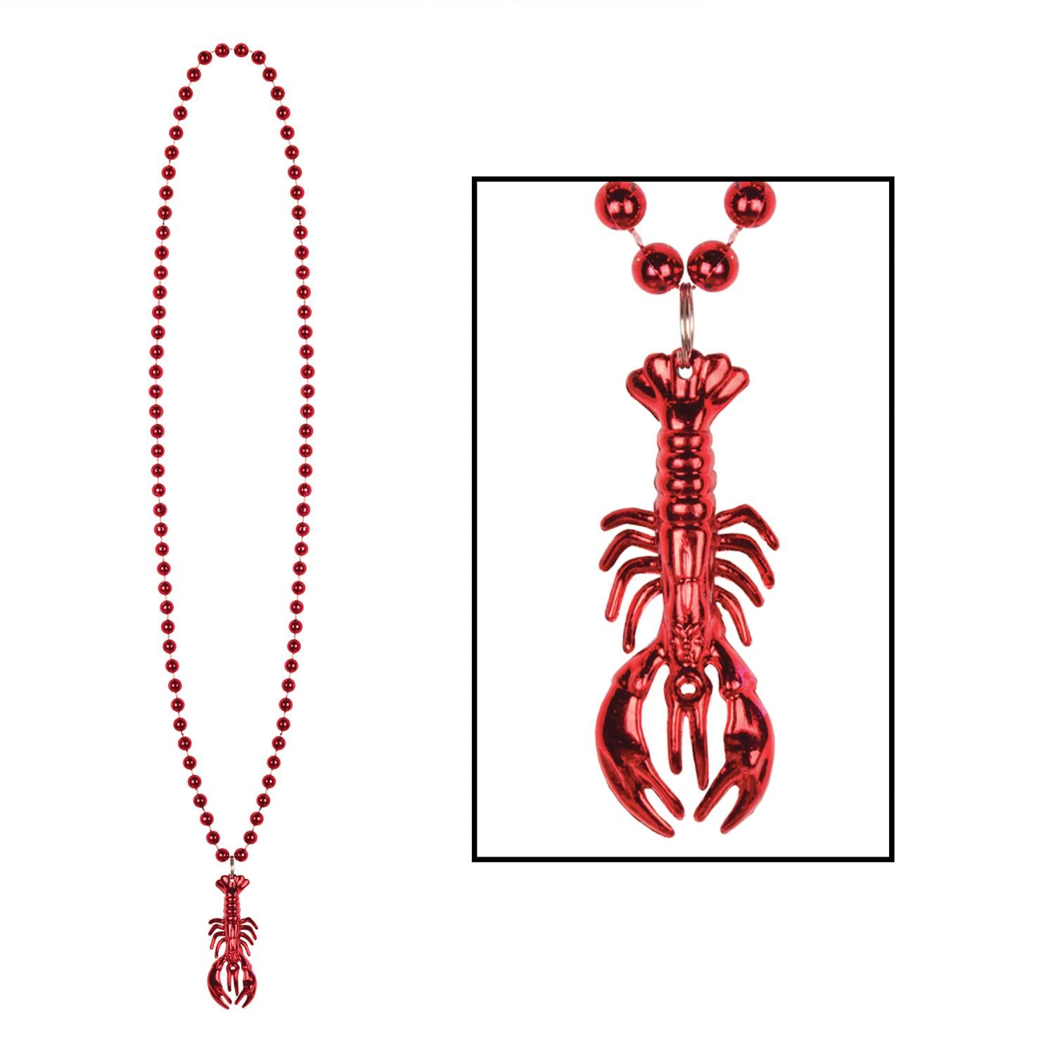 Mardi Gras Bead Necklaces with Crawfish Medallion (3/Pkg)