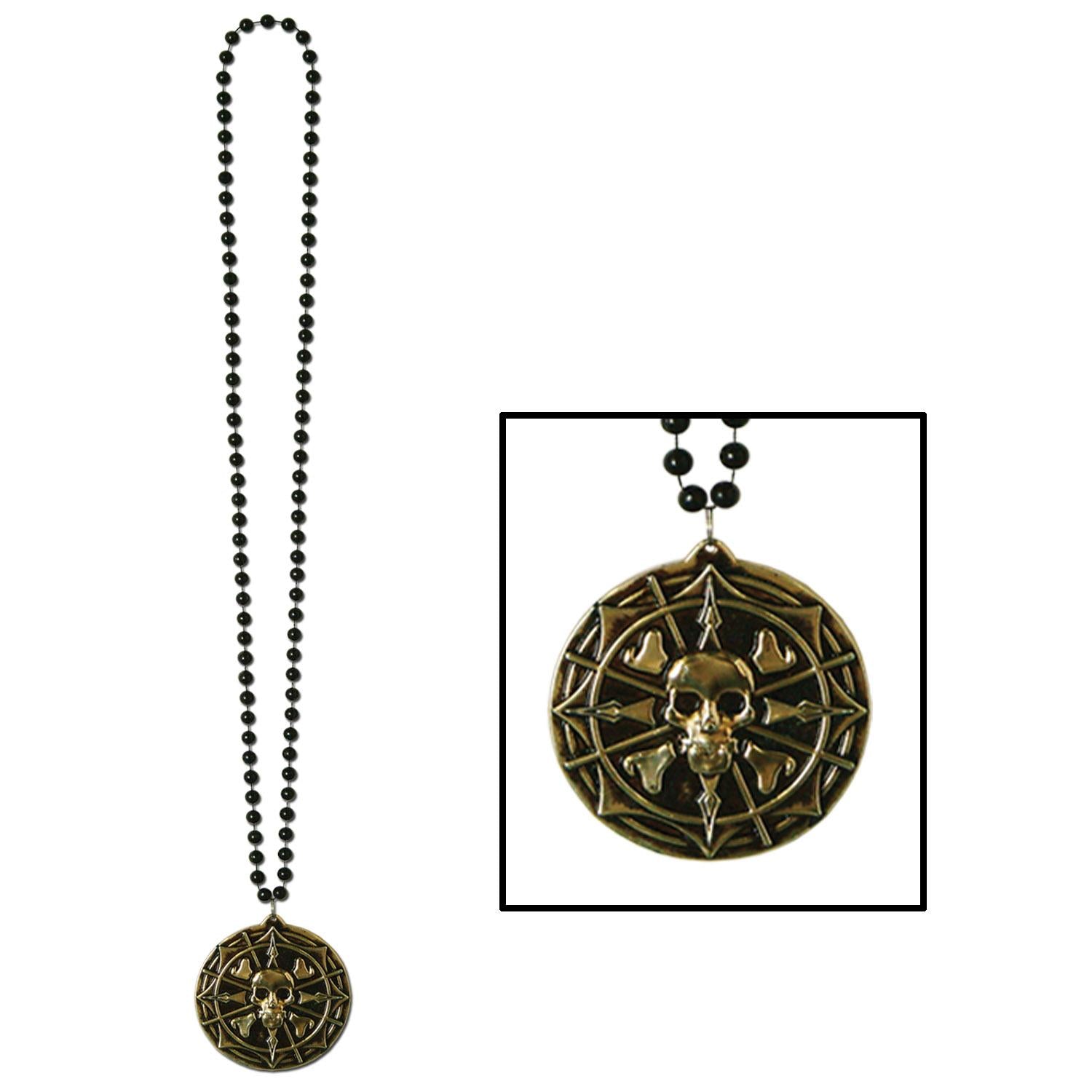 Beistle Bead Necklaces with Pirate Coin Medallion