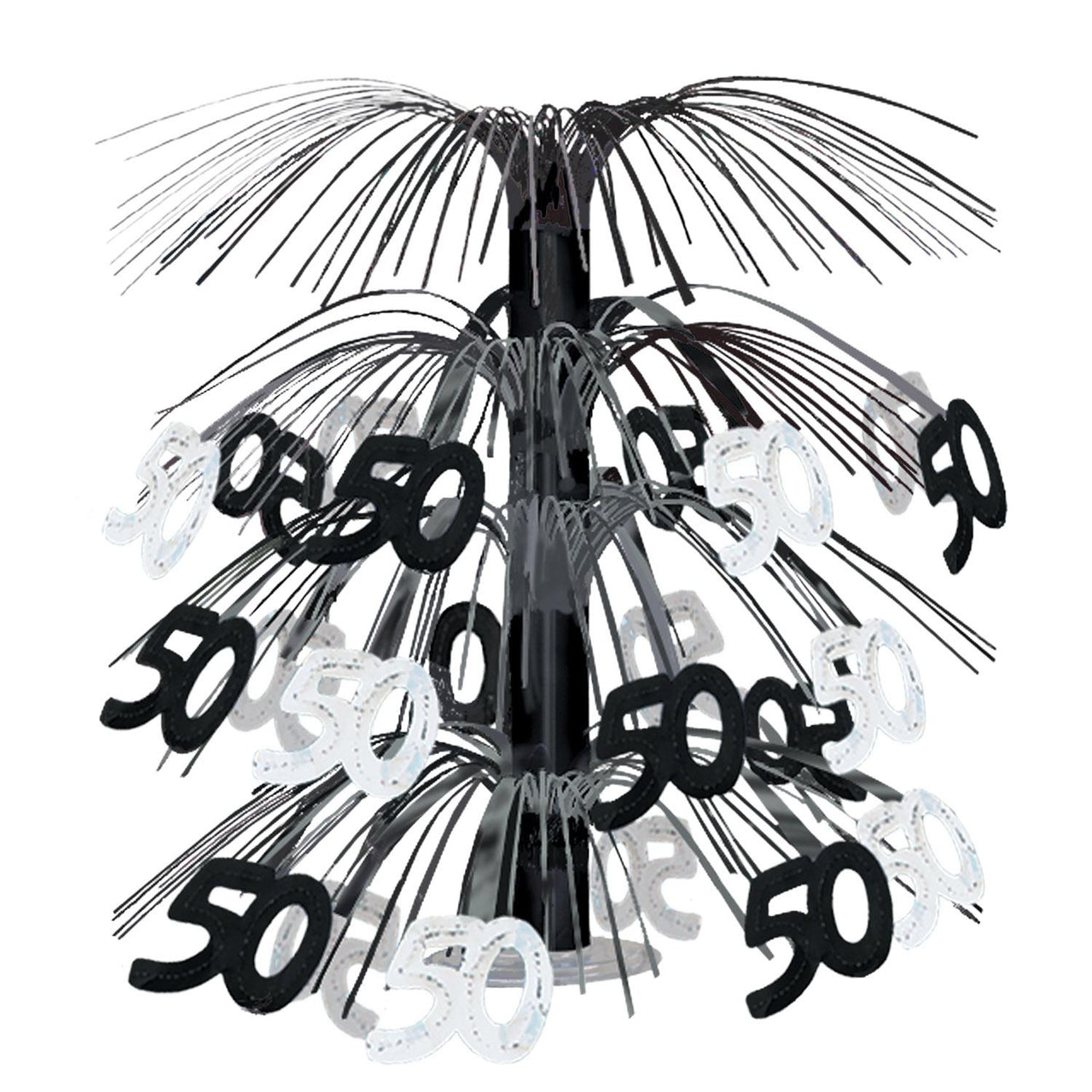 50th Birthday Party Cascade Centerpiece - black & silver